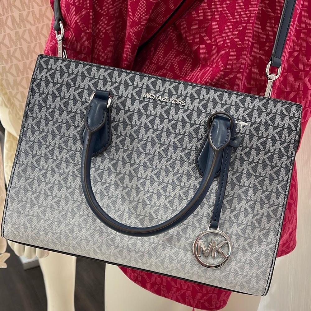 MICHAEL KORS Sheila Medium Ombré Signature Logo CZ Satchel Crossbody 
Navy 
NWT - Picture 10 of 16